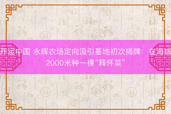 开运中国 永辉农场定向汲引基地初次揭牌：在海拔2000米种一棵“释怀菜”